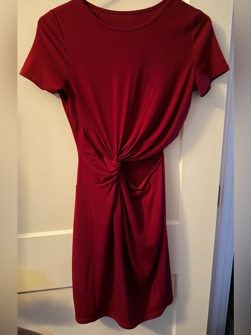 SHEIN Knot-Twist Short Sleeve Midi Dress in Burgundy